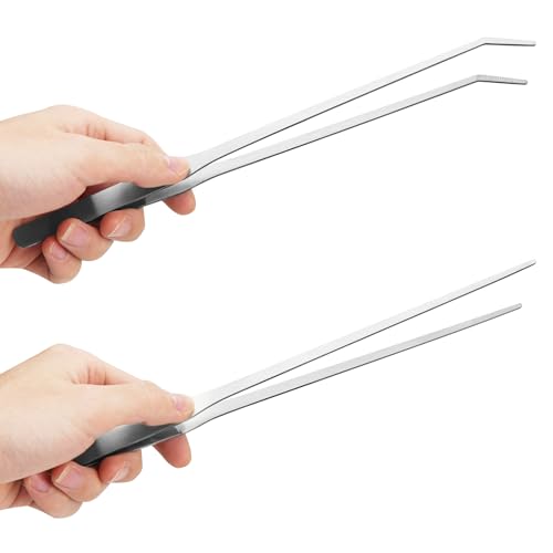Fri4Free 2PCS 10.6" Stainless Steel Aquarium & Reptile Feeding Tweezers | Straight & Curved Tips, Extra Long, For Lizards Snakes Bearded Dragon, Plant, Aquascape Terrarium Tank Tools,Accessories