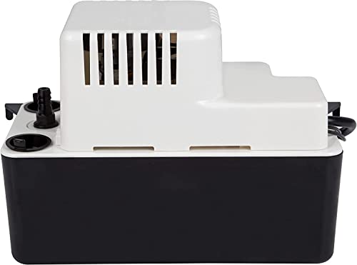 Little Giant VCMA-15UL 115 Volt, 65 GPH, 1/50 HP Automatic Condensate Removal Pump for HVAC/Refrigeration Systems/Dehumidifiers (no safety switch), 6-Foot Cord, Black/White, 554401 | 6' cord w/ plug, No safety switch, 1/50 HP, 15' shutoff, Automatic, 1/2
