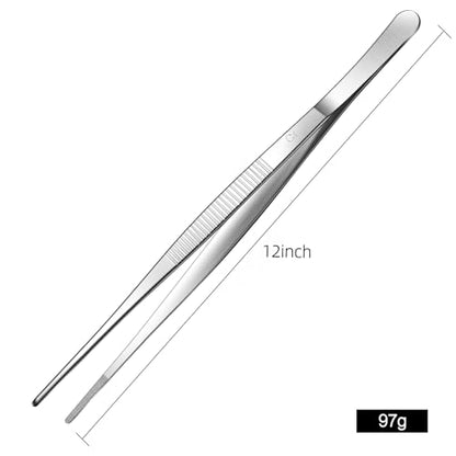 Aniso Long Tweezers, Stainless Steel, 12 Inches | Precision Serrated Tip, Cooking Tweezers Tongs， For Barbecue, Hand-Made，Steaks, Bread, Pizza, Salads - size: 12 inches