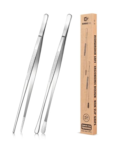 2 Pcs 10-Inch Kitchen Tweezers Fine Tweezer Tongs, Stainless Steel Professional Long Cooking Tweezers for BBQ, Sea Food, Repairing and Serving (SILVER) - color: Silver, size: 10 IN