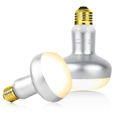 100W Reptile Heat Lamp Bulbs 2 Pack, UVA Basking Light Bulb with Simulate Natural Sunlight & E26 Base - 3000Hrs Basking Heating Lamp Bulb for Bearded Dragons, Turtles, Snakes, Lizards