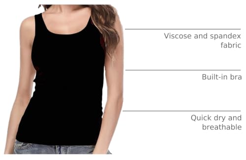 Camisoles for Women with Built in Bra,Basic Yoga Top Layering Tank Top Padded Bra Undershirt(S-3XL) - color: Black-1 Pack, size: XX-Large