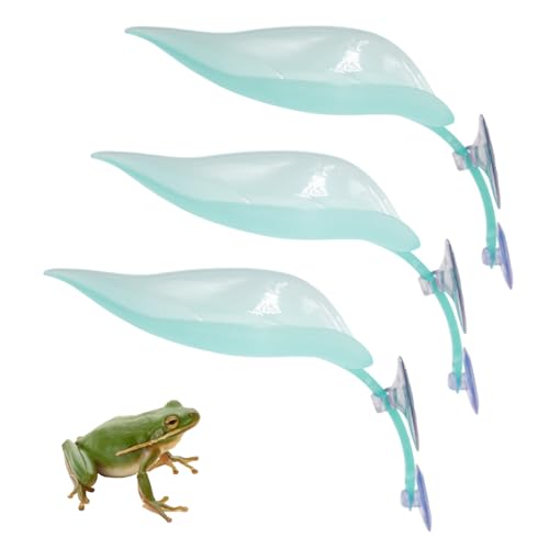 3 Pack Plastic Leaf Decorations with Suction Cups, Frog Habitat Platform, Reptile Decorations for Terrarium, Tank Terrarium Accessories for African Dwarf, Toad - color: Light Blue