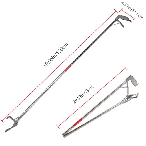 60" Professional Snake Grabber Tongs，Stainless Steel Snake Tongs with Collapsible Wide Jaw, Reptile Handling Tool, Snake Catcher