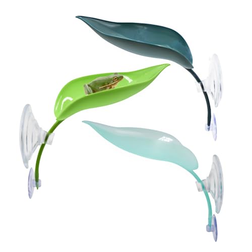 3 Pack Plastic Leaf Decorations with Suction Cups, Frog Habitat Platform, Reptile Decorations for Terrarium, Frog Tank Accessories, Terrarium Decor for Tree Frog, African Dwarf Frog, Frog and Toad - color: Multi Color