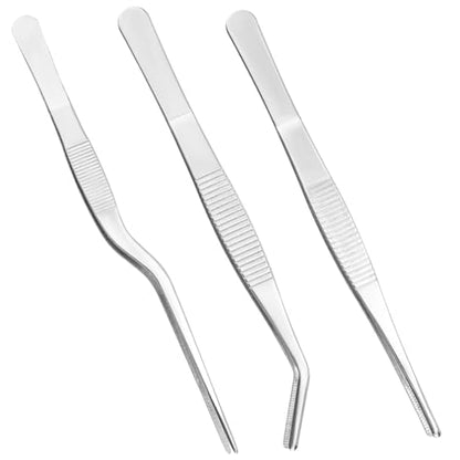 3pcs Plant Tweezers, Long Straight Stainless Steel Garden Bend Tongs Set Multi Purpose Tools for Gardening Bonsai and Reptile Feeding & Kitchen Use - style: A