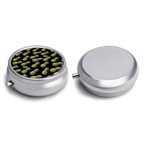 Small Travel Pill Box, Upside Down Pineapple Tropical Fruits Round Metal Organizer, 3-Compartment Case for Fish Oil, Pocket Purse Dispenser for Vacation - color: Style (620)