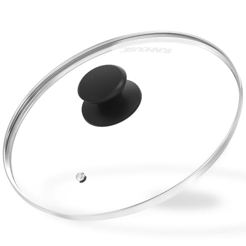 Sunhouse: Tempered Glass Cookware Lid - 10 Inch - Stainless Steel Rim, Heat-Resistant Knob, For Frying Pans-Pots-Woks-Skillets, Oven-Dishwasher Safe | Clear Replacement Cover for Frying Pans, Pots, Cast Iron Skillet - Stainless Steel Rim - Dishwasher & Ov