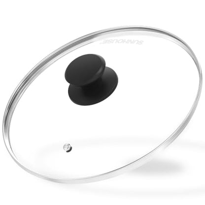 Sunhouse: Tempered Glass Cookware Lid - 10 Inch - Stainless Steel Rim, Heat-Resistant Knob, For Frying Pans-Pots-Woks-Skillets, Oven-Dishwasher Safe | Clear Replacement Cover for Frying Pans, Pots, Cast Iron Skillet - Stainless Steel Rim - Dishwasher & Ov