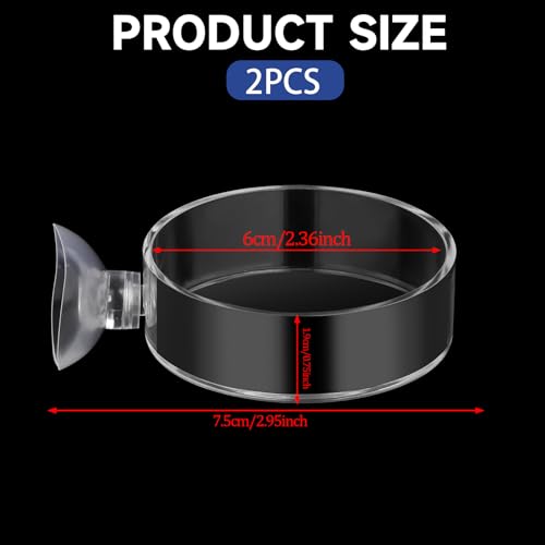60mm Fish Tank Feeder Dish Aquarium Shrimp Feeder Dish with Suction Clear Fish Tank Feeding Bowl Round Clear Dishes Tray（2pcs）