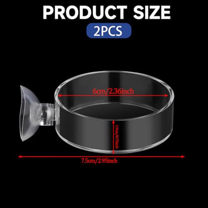 60mm Fish Tank Feeder Dish Aquarium Shrimp Feeder Dish with Suction Clear Fish Tank Feeding Bowl Round Clear Dishes Tray（2pcs）