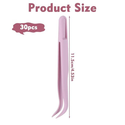 Elegaperma 30pcs Craft Tweezers Bulk, Plastic Tweezers for Crafts, 4.5 Inch Bent Tweezer Craft Bulk for Kids DIY Jewelry Making, Crafting, Baking Decoration, Reptile Feeding, Pink
