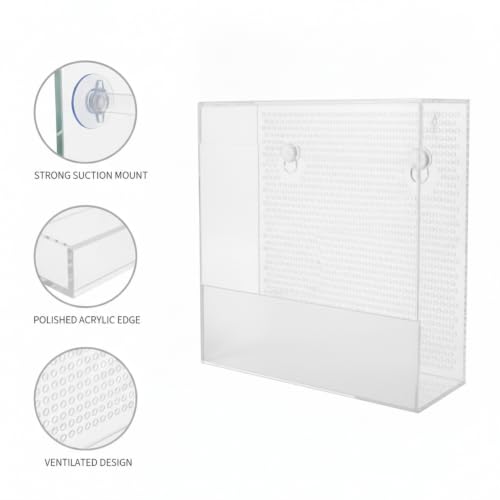 Clear Acrylic Wall-Mounted Feeding Dish with Suction Cups for Glass Terrariums, Reptile Food Bowl