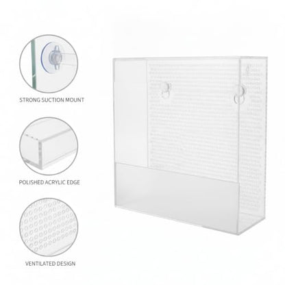 Clear Acrylic Wall-Mounted Feeding Dish with Suction Cups for Glass Terrariums, Reptile Food Bowl