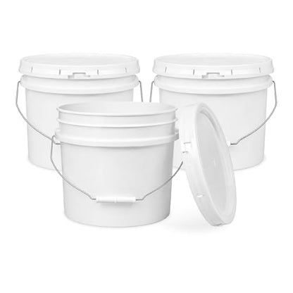 3.5 Gallon Bucket, Food Grade w/Lid BPA-Free, 3 Pack- White | Airtight Gasketed Tear Strip Lid, Heavy-Duty 90 Mil HDPE Plastic Pail, Bulk Storage, Food Safe Durable Container, Made in USA - size: 3 Packs