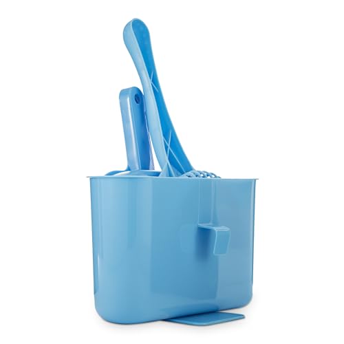 Fresh Step 4-in-1 Deluxe Litter Cleanup Kit - Cat Scoop, Broom, Dust Pan, and Hanging Caddy, Compatible with Standard Plastic Litter Pans and Disposable Litter Boxes, Blue | Includes scoop, broom, dust pan, and hanging caddy, compatible with standard litt