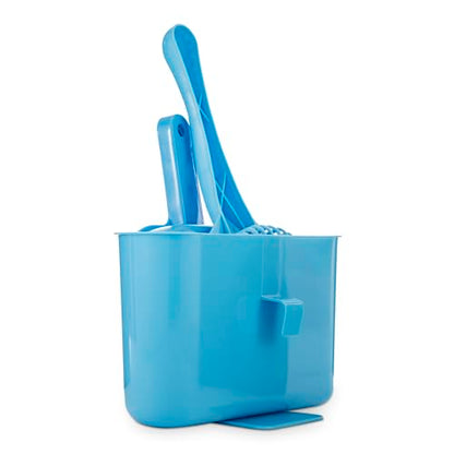 Fresh Step 4-in-1 Deluxe Litter Cleanup Kit - Cat Scoop, Broom, Dust Pan, and Hanging Caddy, Compatible with Standard Plastic Litter Pans and Disposable Litter Boxes, Blue | Includes scoop, broom, dust pan, and hanging caddy, compatible with standard litt