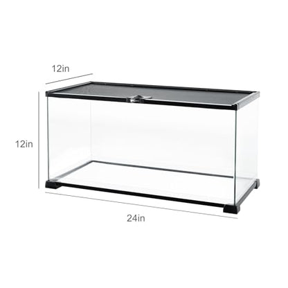 REPTI ZOO Full Glass 15 Gallon Reptile Tank, Medium Reptile Terrarium 24" X 12" X 12" for Gecko Hermit Crab Hognose Snake etc, Top Screen Ventilation & Feeding - size: 24"W X 12"D X 12"H (15 Gallon)