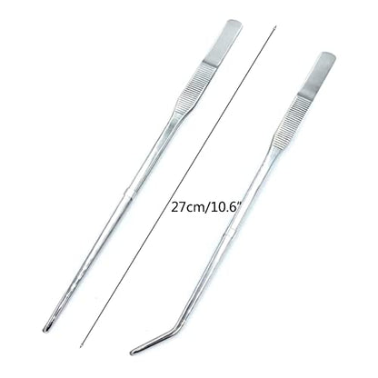 2PCS Aquarium Tweezers Stainless Steel Straight and Curved Tweezers Set Long Handle Reptile Feeding Tongs for Aquatic Plants Lizards Spider Snakes Garden Repairing - 10.6inch, Silver - color: 10.6"/Silver