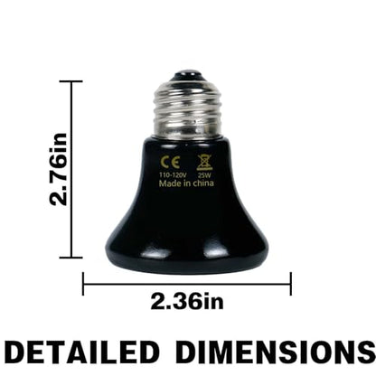 25W Reptile Heat Lamp(2-Pack) Ceramic Heat Emitter- Non-Light Emitting, 24/7 Safe Heating for Terrariums, Brooders & Incubators-Turtle Lizard Bearded Dragon Snake Small Pets E26 - size: 25 Watts