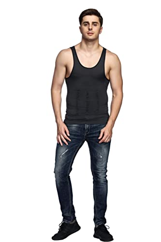 Odoland Men Compression Shirt 3 Pack Body Shaper Vest Tank Top | Nylon & Spandex, Moisture-wicking Tummy Shaper for Gym, Running, Daily, Breathable, Stretchy - color: Grey/Black/White, size: 3X-Large