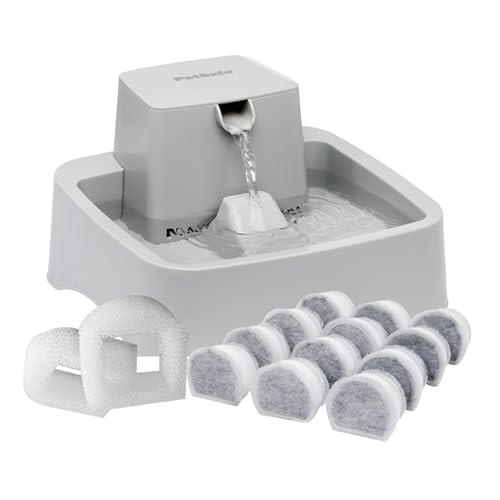 PetSafe Oasys Pet Fountain, 1/2 Gallon, Cats & Small Dogs, Extra Filters | Adjustable Flow Control, Whisker-Friendly Tray, Extra 12-Pack Replaceable Carbon & 2-Pack Foam Filters Included - style: Fountain + 12-Pack Filters + 2-Pack Foam Filters
