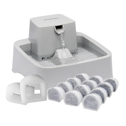 PetSafe Oasys Pet Fountain, 1/2 Gallon, Cats & Small Dogs, Extra Filters | Adjustable Flow Control, Whisker-Friendly Tray, Extra 12-Pack Replaceable Carbon & 2-Pack Foam Filters Included - style: Fountain + 12-Pack Filters + 2-Pack Foam Filters