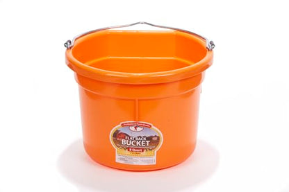 Little Giant® Flat Back Plastic Animal Feed Bucket | Animal Water and Feed Bucket with Metal Handle | 8 Quarts | Orange - color: Orange