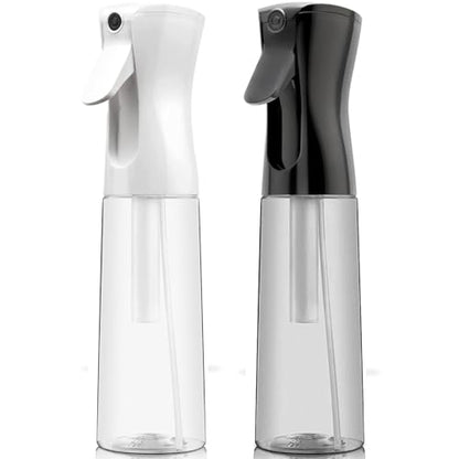 Continuous Spray Bottle for Hair, Refillable Gentle Mister (2 Pack, 10 Oz) | Long-Lasting Misting, Ultra-Fine Mist for Hairstyling, Cleaning Solutions, Planting, Pets, Barbers, Salons, Essential Oils - style: White & Black, 10 OZ