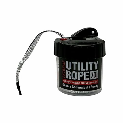 Rapid Rope Canister, 70ft White Tactical Paracord, 1100lb Test, USA Made | Heavy Duty Poly Rope Test Cord, Non-Tangle Dispenser Included, For Hiking, Camping, Survival, Utility, Stocking Stuffer, Gift - size: 70ft, style: White