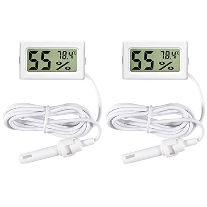 2Pcs Mini Digital Thermometer Hygrometer with Probe TPM-10 Indoor Temperature Humidity Meter LCD Fahrenheit (℉) Display Hygrometer Thermometer Gauge for Incubator Reptile Plant Terrarium - color: White 2PCS