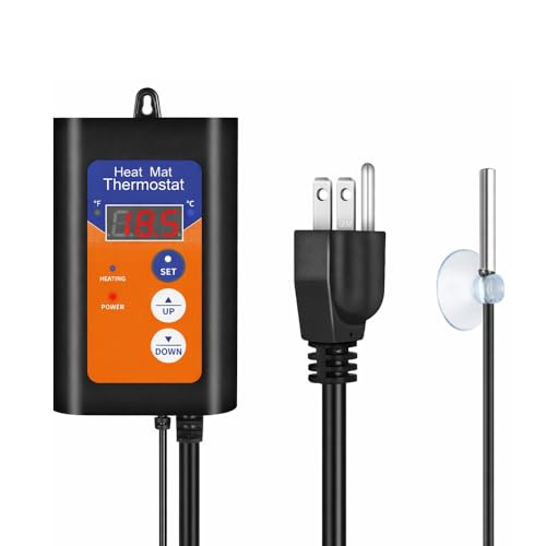 Heat Mat Thermostat | Digital Thermostat Controller for Seed Germination, Reptiles, Brewing, Incubation and Greenhouse Heating, 40–108°F, 8.3A 1000W