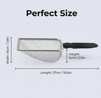 1Pc Stainless Steel Cat Litter Scoop, Fine Mesh Pet Sand Sifter Shovel | Small Hole Mesh Scooper with Comfort Handle,Suitable for Bentonite Sand, Cat, Reptile,Quail Terrarium Waste Cleaning