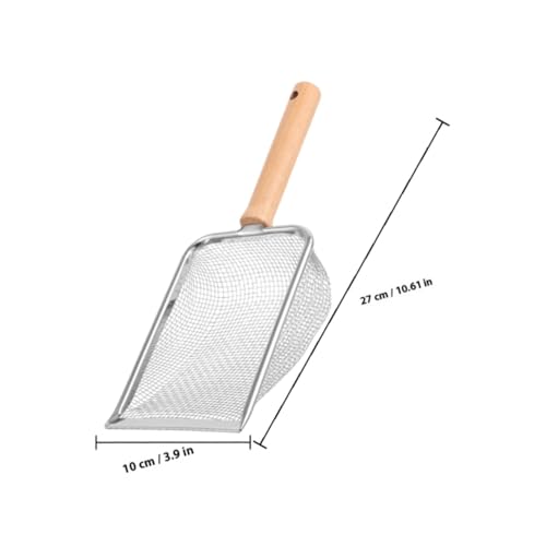 Wood Handle Stainless Steel Reptile Litter Scoop Sifting Shovel with 2x2mm Mesh Screen for Terrarium Cleaning Indoor Pet Waste Removal Tool