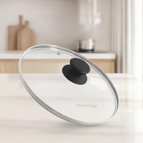 Sunhouse: Tempered Glass Cookware Lid - 10 Inch - Stainless Steel Rim, Heat-Resistant Knob, For Frying Pans-Pots-Woks-Skillets, Oven-Dishwasher Safe | Clear Replacement Cover for Frying Pans, Pots, Cast Iron Skillet - Stainless Steel Rim - Dishwasher & Ov