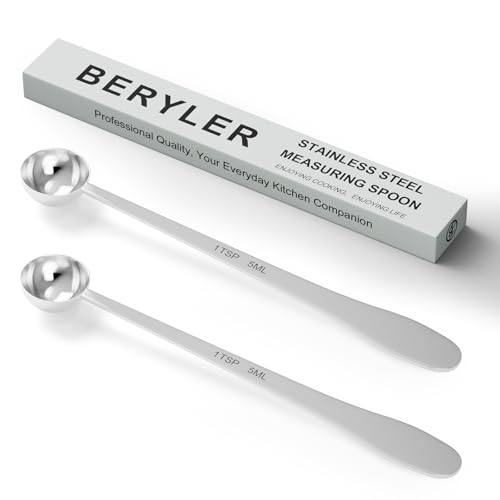2PCS 1Teaspoon(1tsp, 1/3tbsp, 5ml) Extra-long Handle Measuring Spoon | 18/8(304) Stainless Steel, Food-Grade, High Precision, Durable, ‌Rust-Free, Dishwasher-Safe, Easy-Read Marking - size: 1tsp|5ml