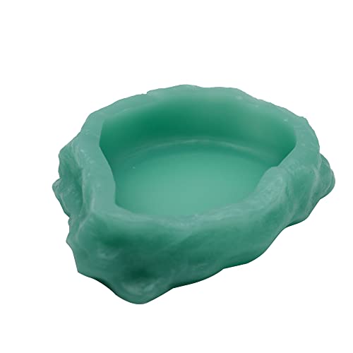 Reptile Water Dish,Resin Reptile Rock Food Feeder Bowl, Water and Food Bowl,Terrarium Decor for Leopard Gecko, Lizard,Spider,Turtle,Scorpion, Chameleon,Hermit Crabs (S, Green-Glow in Dark) - color: Green-glow in dark, size: S