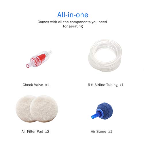 AquaMiracle Aquarium Air Pump Fish Tank Bubbler Aerator, All-in-One Fish Tank Air Pump Kit, Quiet Aquarium Bubbler - style: For 1-20 Gallon Aquariums