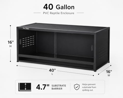 44 Gallon PVC Reptile Enclosure, 40 x 16 x 16 Inch Habitat for Leopard Geckos, Crested Geckos and Small Reptiles with Tempered Glass Doors and Lock