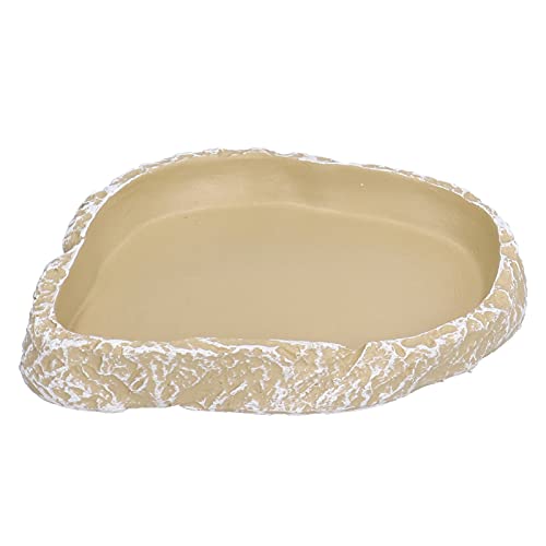 Omabeta Reptile Food Bowl Durable Resin Feeding Dish for Turtles Lizards Frogs Yellow 10.7x7.5cm