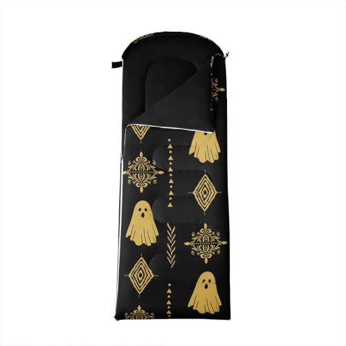 Erosebridal Sugar Skull Kids Sleeping Bag Southwestern Aztec Western Camping Blanket for Hiking Travel Hunting Sleep Bag - color: Black Yellow Gold 16
