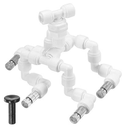 M METERXITY Reptile Mister Nozzles, 0.8mm Pore Copper 1/4" Four-Head Reptile Misting Spray Nozzle with filter Plug for Terrarium/Vivarium, 360 Degree Adjustable Nozzle [White]