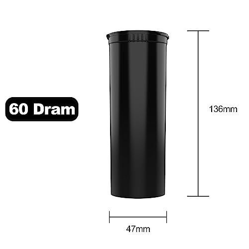 60 Dram CR Plastic Packaging Pop Top Containers - Child Resistant Travel Holder Vial Bottles - 75 qty (Black) - color: Black