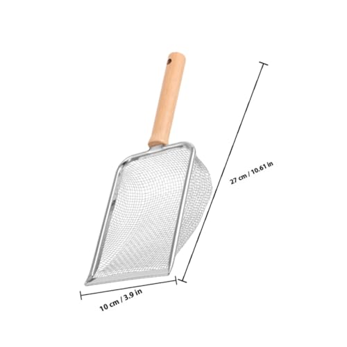 Stainless Steel Reptile Litter Scoop with Wooden Handle, 2x2mm Mesh Sand Sifter Shovel for Terrarium Cleaning, Sturdy Pet Waste Scooper for Small Animals and Reptiles