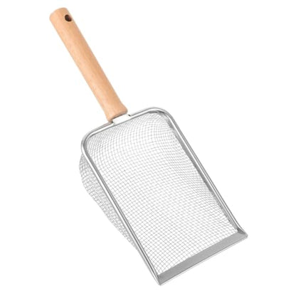 Stainless Steel Reptile Litter Scoop with Wooden Handle, 2x2mm Mesh Sand Sifter Shovel for Terrarium Cleaning, Sturdy Pet Waste Scooper for Small Animals and Reptiles