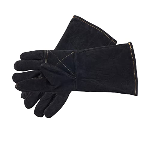 Animal Handling Gloves Bite Proof Reinforced Leather for Dog Training Cat Scratch Falcon Reptile Grabbing Snake - color: Black