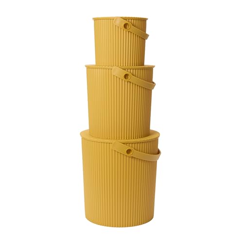 Hachiman Bucket Set of 3 | Hands-Free Filling, Easy to Stack and Store, Indoor Outdoor Use - color: Mustard, size: Set of 3