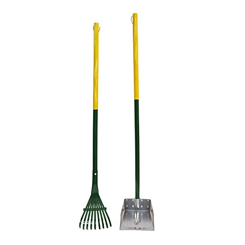 Four Paws Dog Rake & Scooper Set for Pet Waste Pick-Up, Small, 2 Count | Stainless steel long-handled dog waste tool, rake & pan design, easy pet waste pickup, 38" x 7" - size: Small, 7" x 7" x 38", style: Rake & Pan Set
