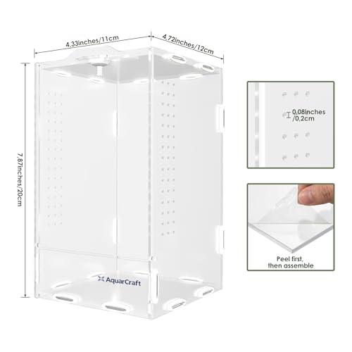 Acrylic Jumping Spider Enclosure, 4.3 x 4.7 x 7.8 in Clear Terrarium | Front opening ventilated habitat for jumping spiders, small spiders and slow-moving invertebrates; clear acrylic display. - size: 4.33 x 4.72 x 7.87 inches（11x12x20cm）