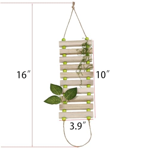 Handmade Wooden Bearded Dragon Climbing Ladder with Artificial Leaves and Moss Leopard Gecko Tank Accessories Bearded Dragon Tank Accessories Hanging Flexible Swing (Green)